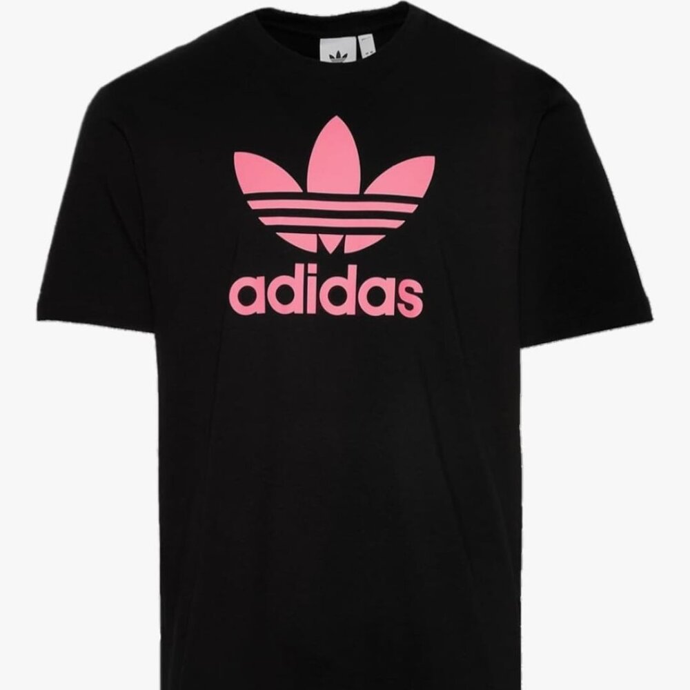 NEW MEN'S ADIDAS ORIGINALS TREFOIL TEE SHIRT ~SIZE S #KR8883 BLACK / PINK